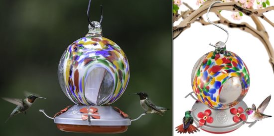 Hand Blown Glass Humming Bird Feeder 30 Ounces Nectar Capacity #39-birdfeeder Rainbow Hummingbird Feeder for Outdoors Glass Bird Feeder